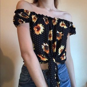 Sunflower off the shoulder crop top